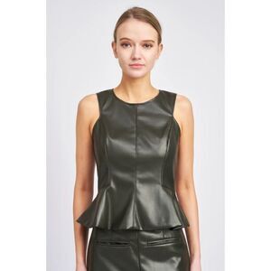 En Saison Layne Faux Leather Sleeveless Peplum Top